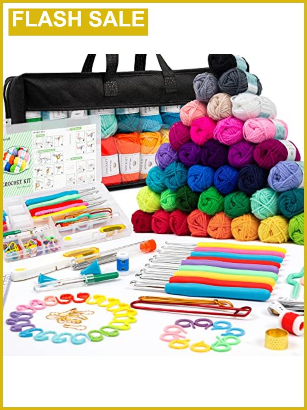 113 Piece Crochet Kit with 1600 Yards Acrylic Yarn and Ergonomic Hooks